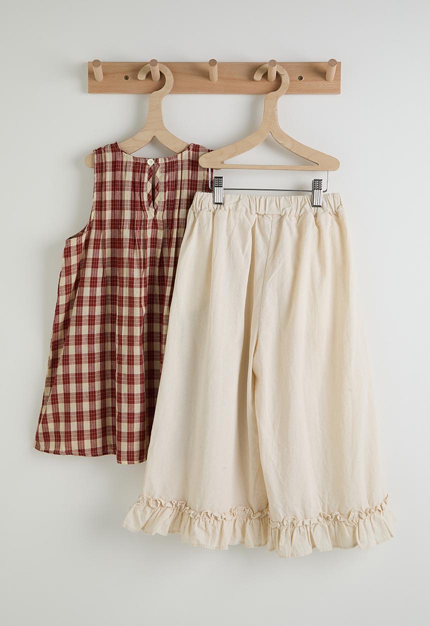 Pop Candy - Gingham a-line blouse with frilled hem pants - red/off white
