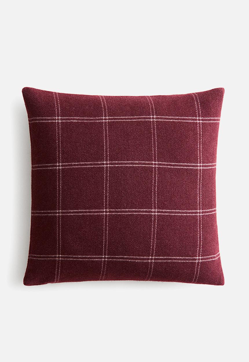 H&M - Viscose-blend cushion cover - dark plum red/checked