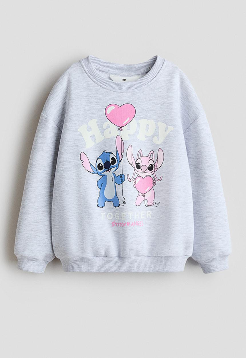H&M - Printed sweatshirt - light grey marl/lilo & stitch