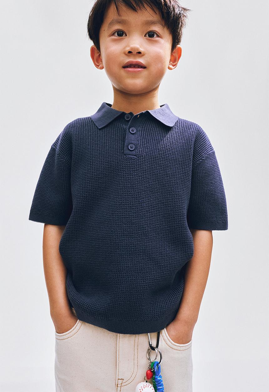 H&M - Cotton-knit polo shirt - navy blue