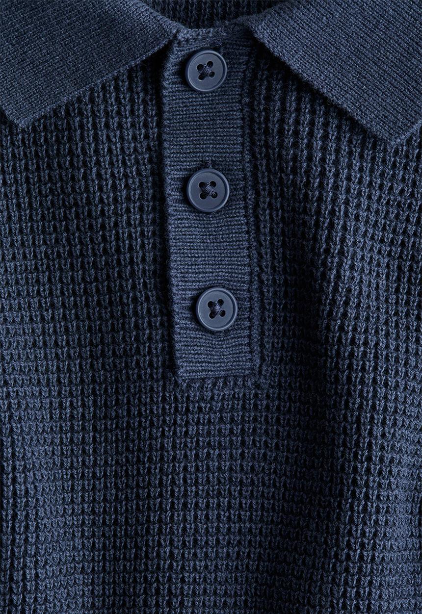 H&M - Cotton-knit polo shirt - navy blue