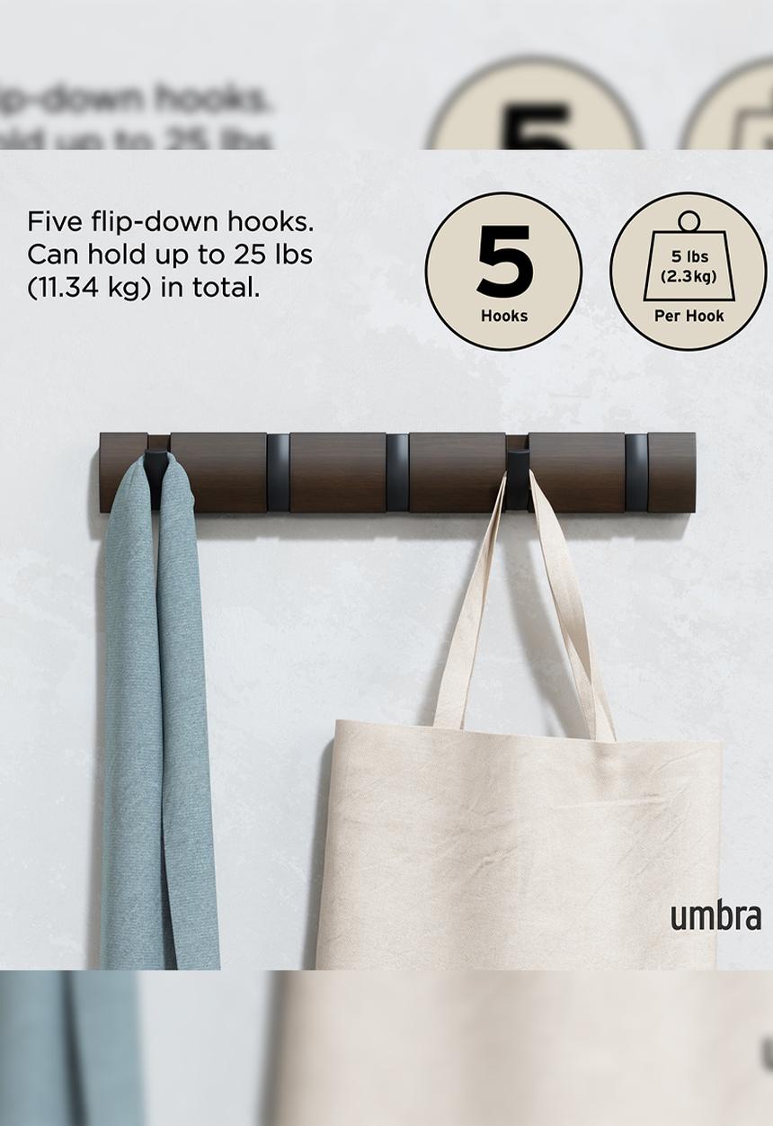 Umbra - Flip 5 Hook - Black/Walnut