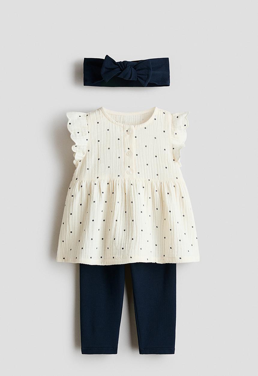 H&M - 3-Piece cotton set - navy blue/spotted