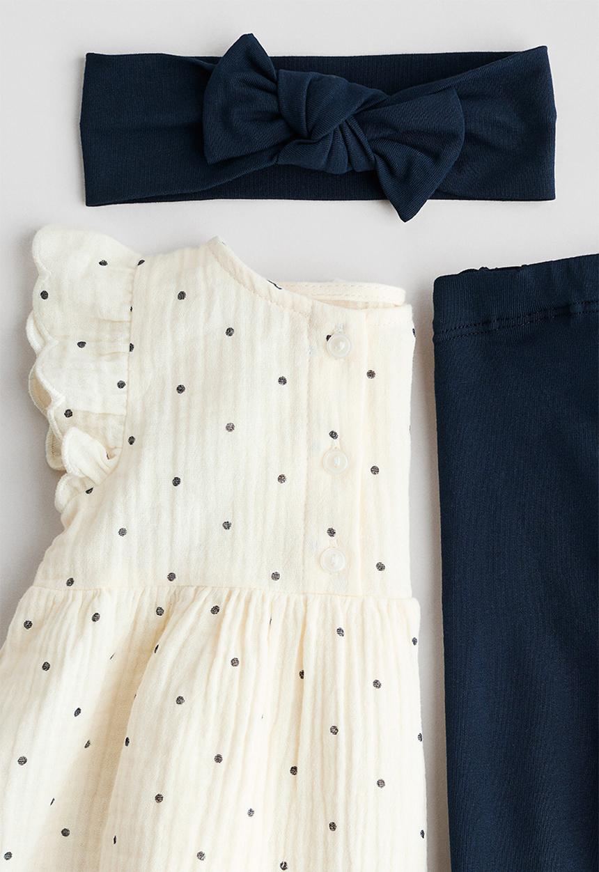 H&M - 3-Piece cotton set - navy blue/spotted