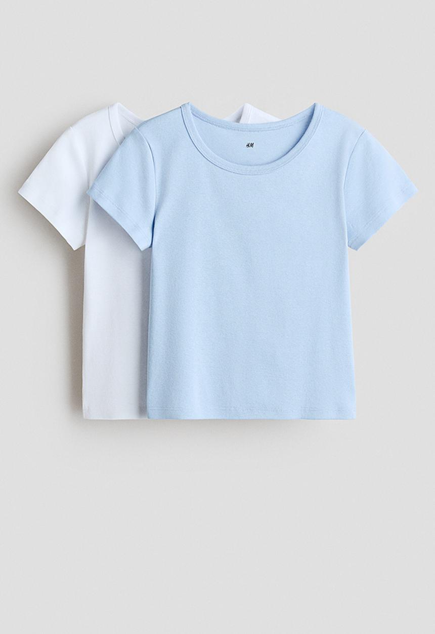H&M - 2-Pack cotton tops - light blue/white
