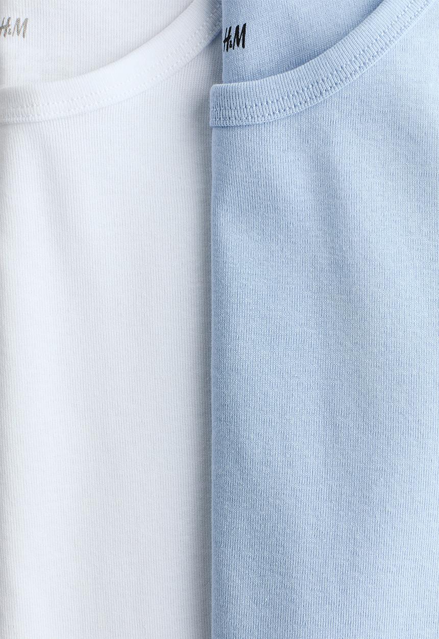 H&M - 2-Pack cotton tops - light blue/white