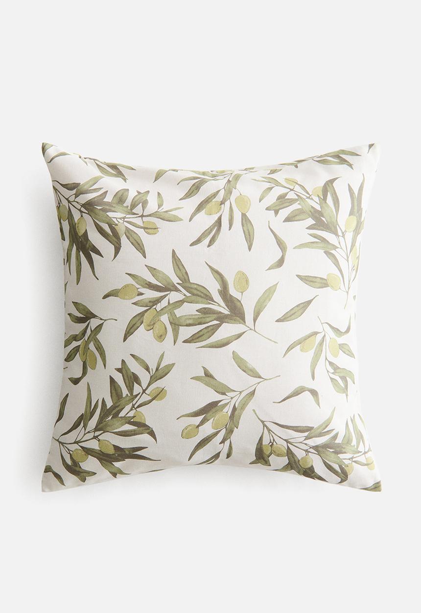 H&M - Patterned cushion cover - light beige/olives