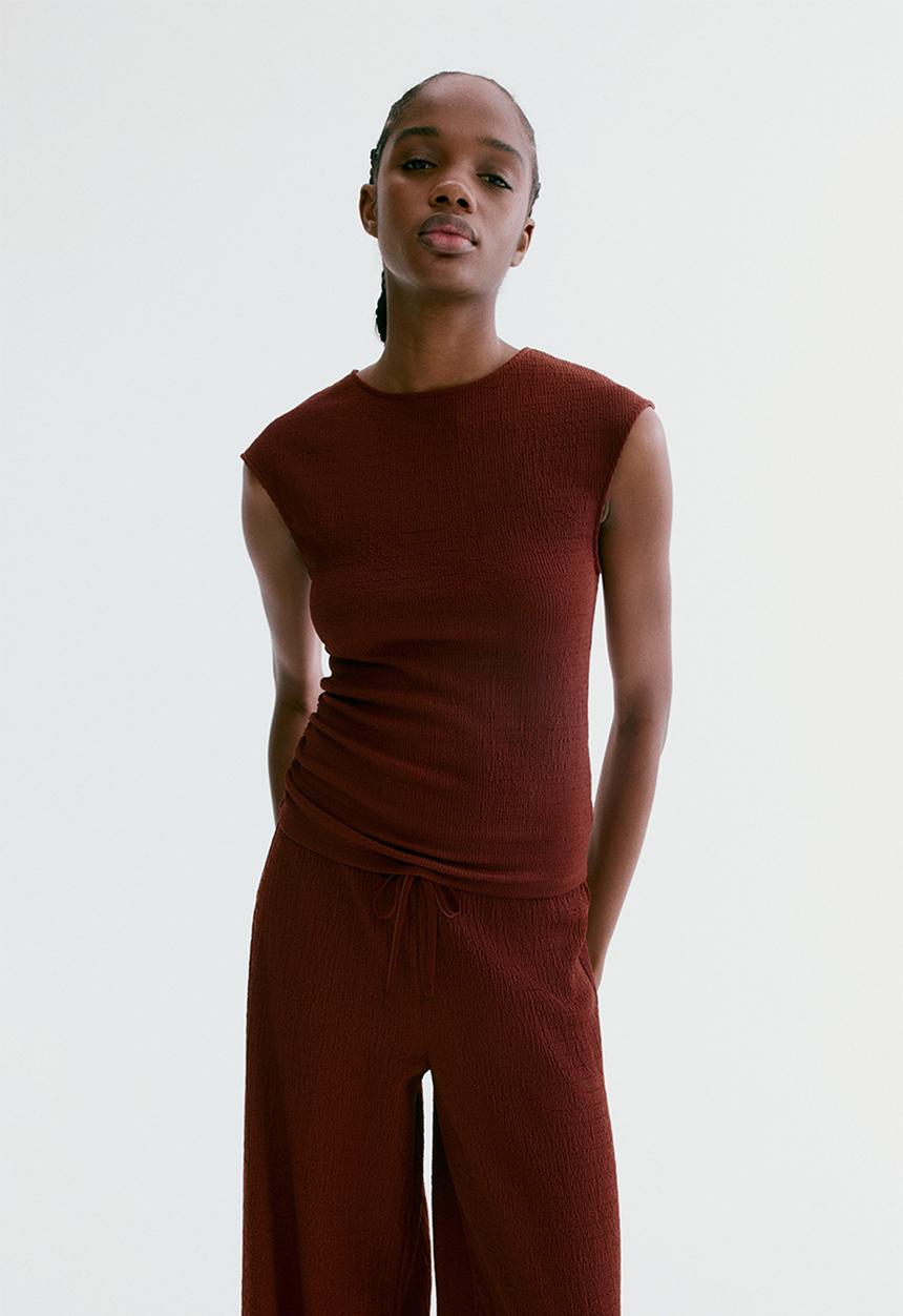 H&M - Textured jersey top - rust red