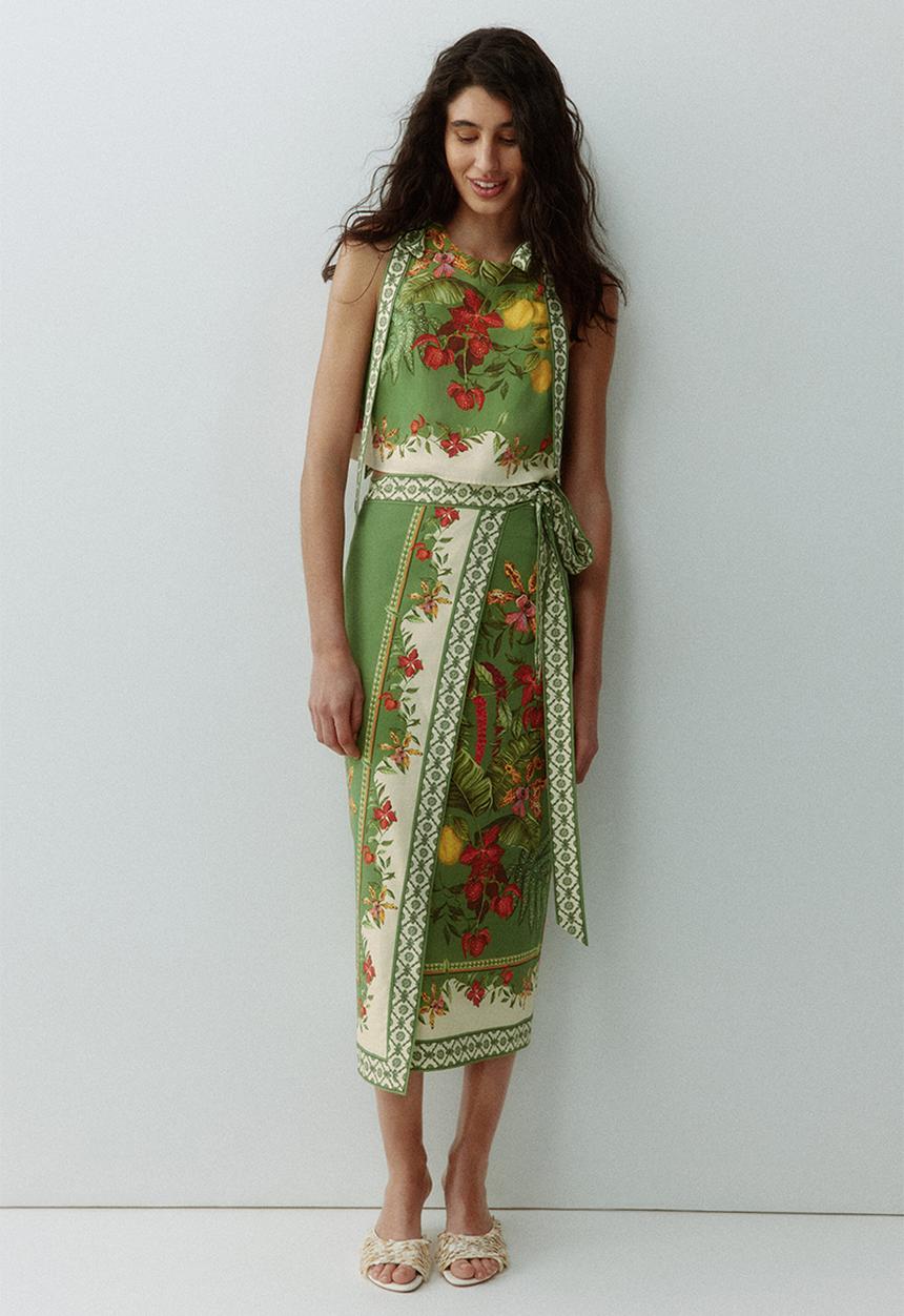H&M - Tie-strap cropped top - green/flowers