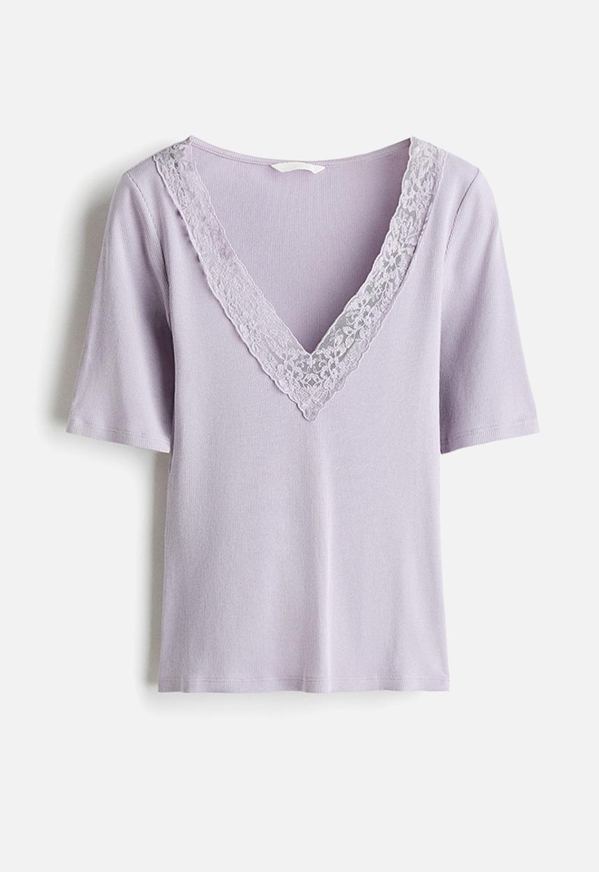 H&M - Ribbed v-neck top - lilac