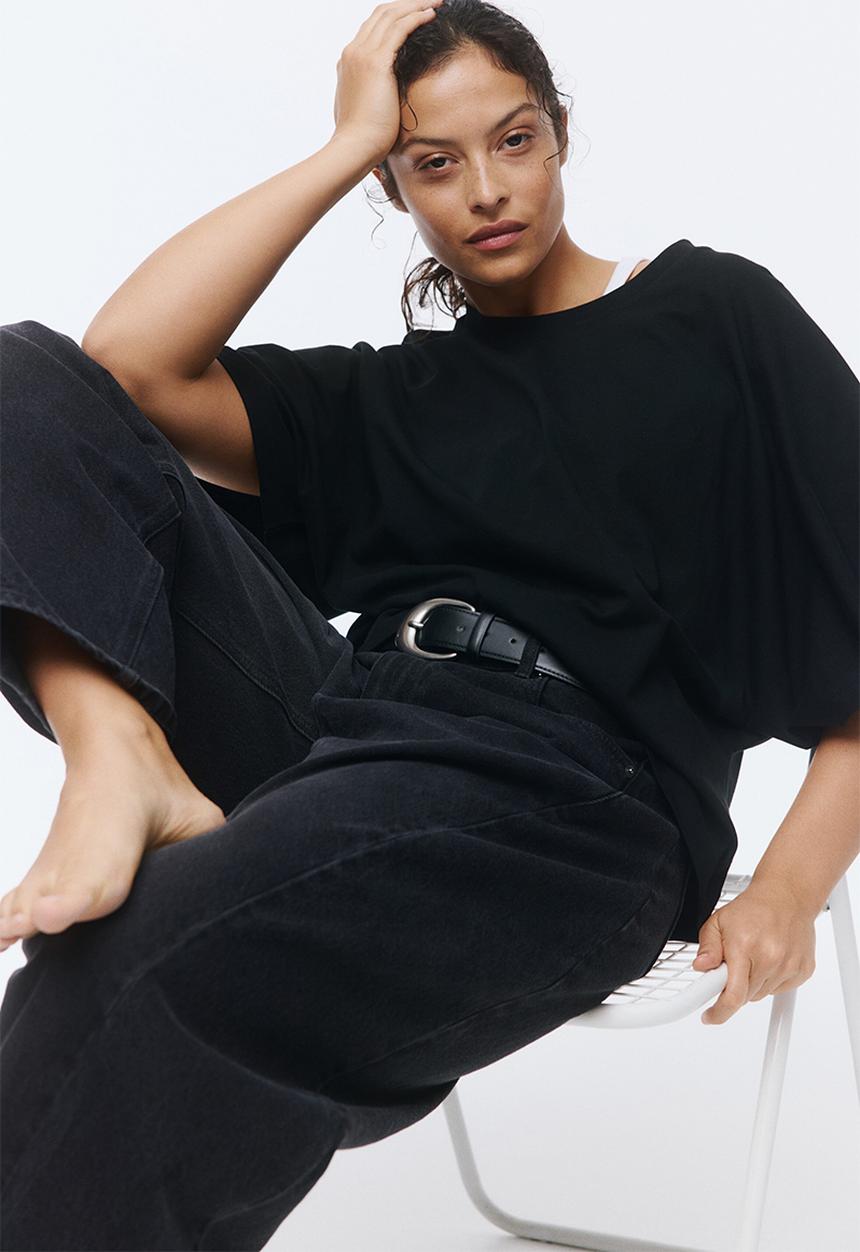 H&M - Batwing-sleeved t-shirt - black