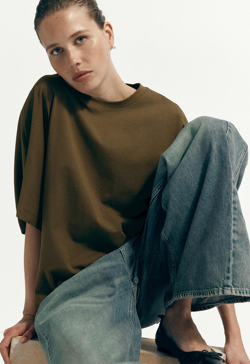 H&M - Batwing-sleeved t-shirt - dark khaki green