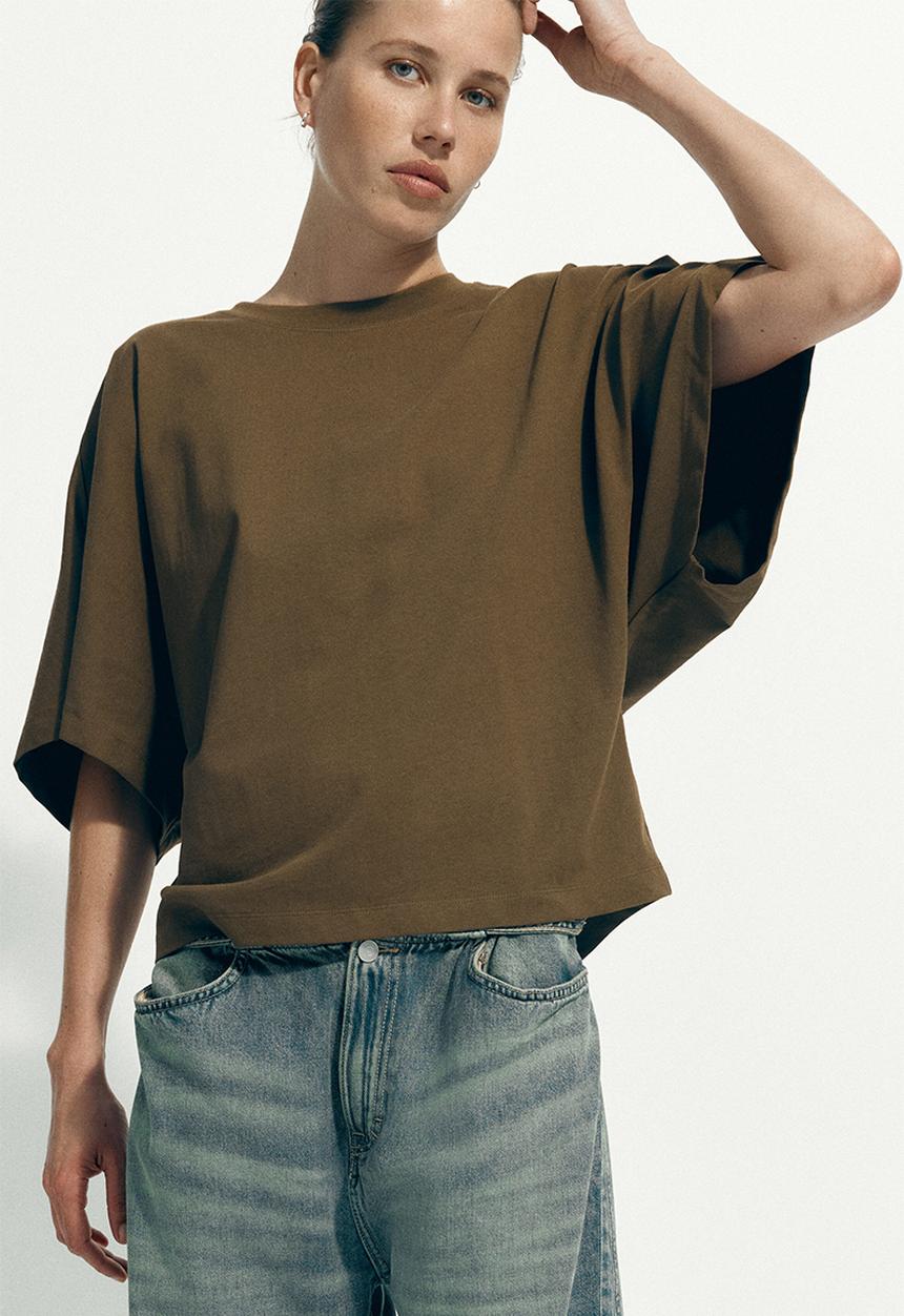 H&M - Batwing-sleeved t-shirt - dark khaki green