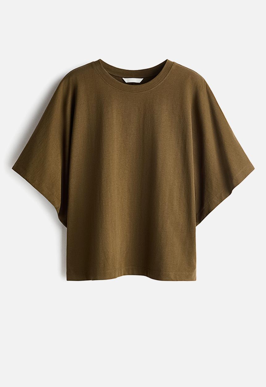 H&M - Batwing-sleeved t-shirt - dark khaki green