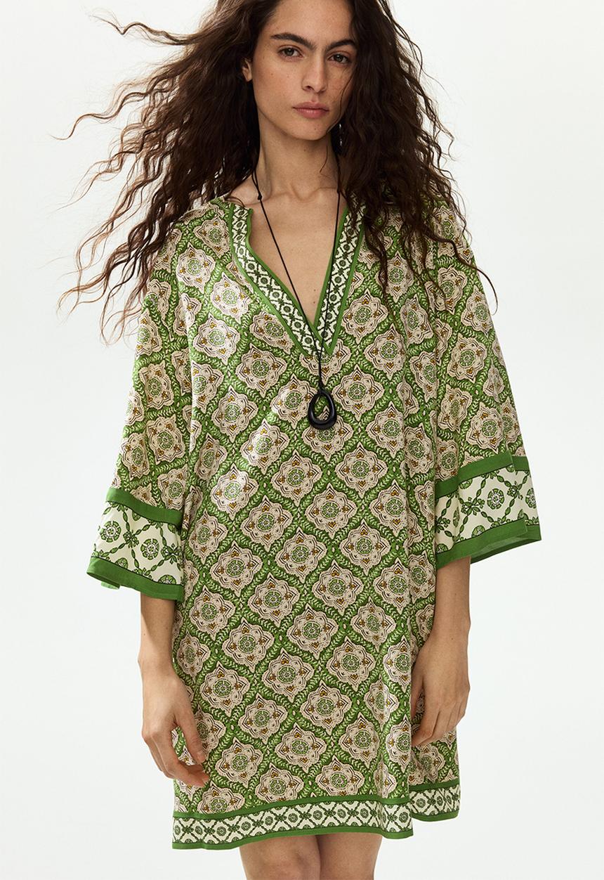 H&M - Viscose tunic dress - green/patterned