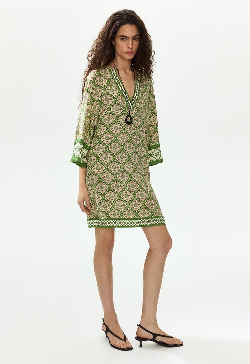 H&M - Viscose tunic dress - green/patterned