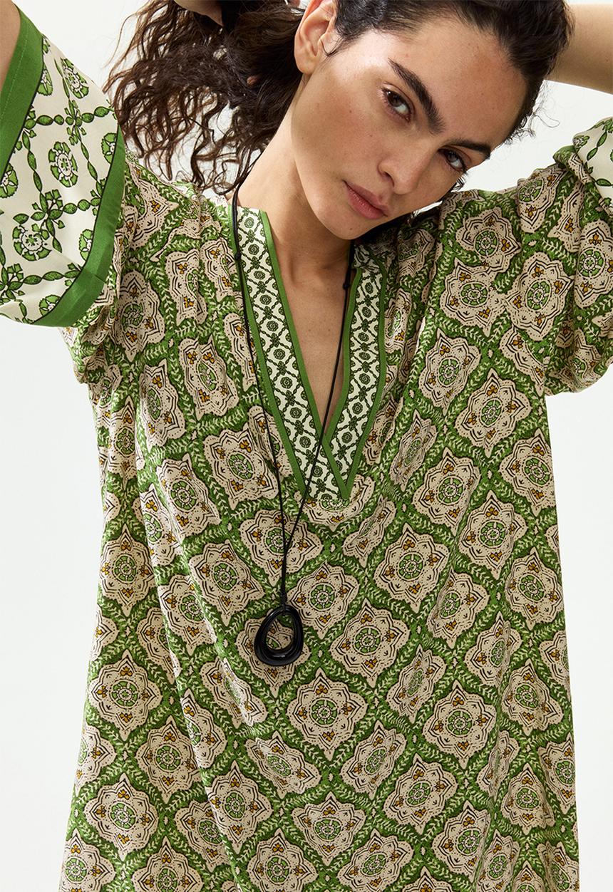 H&M - Viscose tunic dress - green/patterned