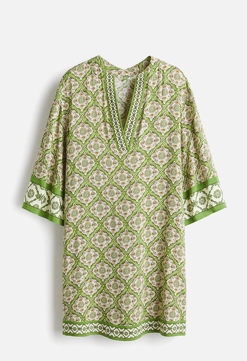 H&M - Viscose tunic dress - green/patterned
