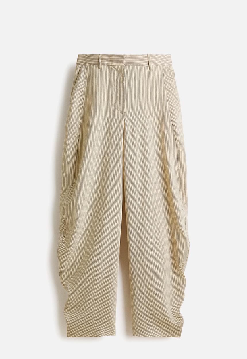 H&M - Linen-blend barrel trousers - beige/striped
