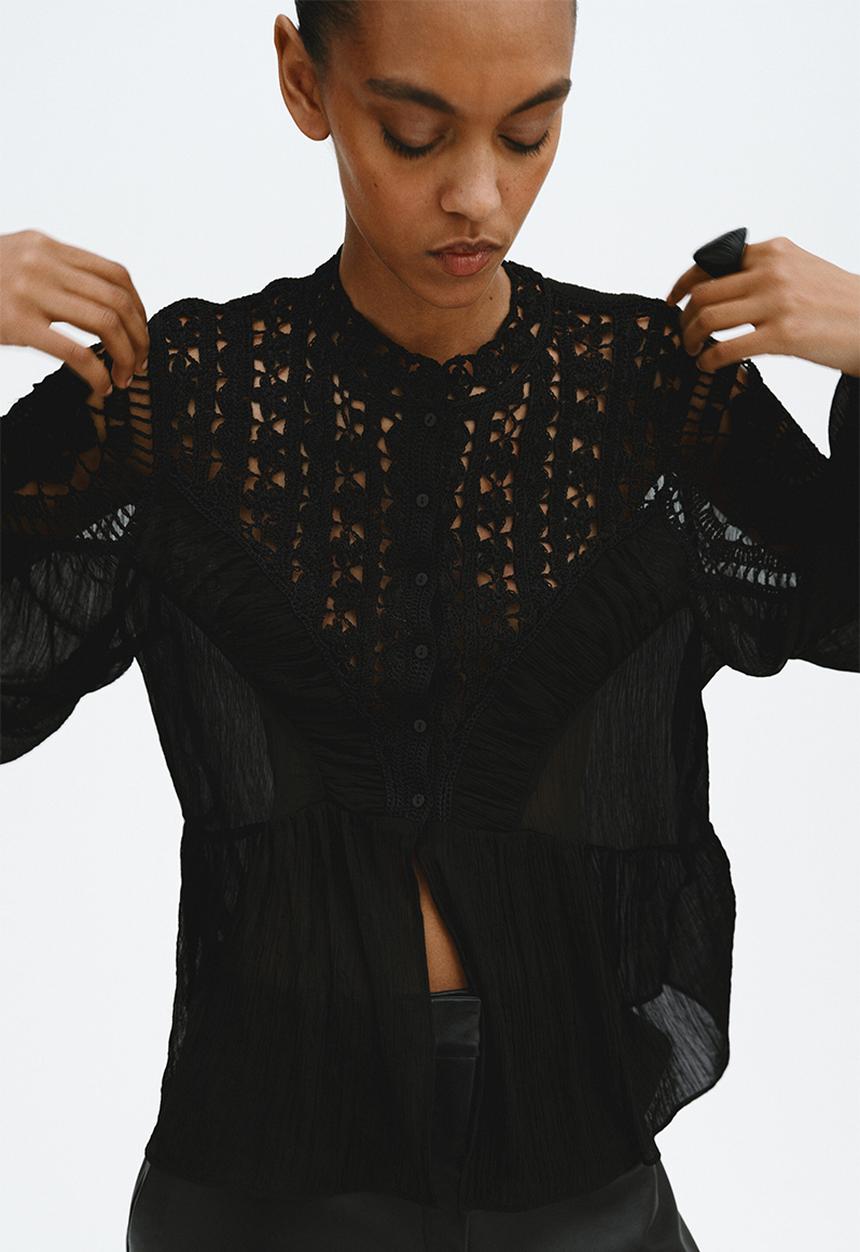 H&M - Crochet-look blouse - black
