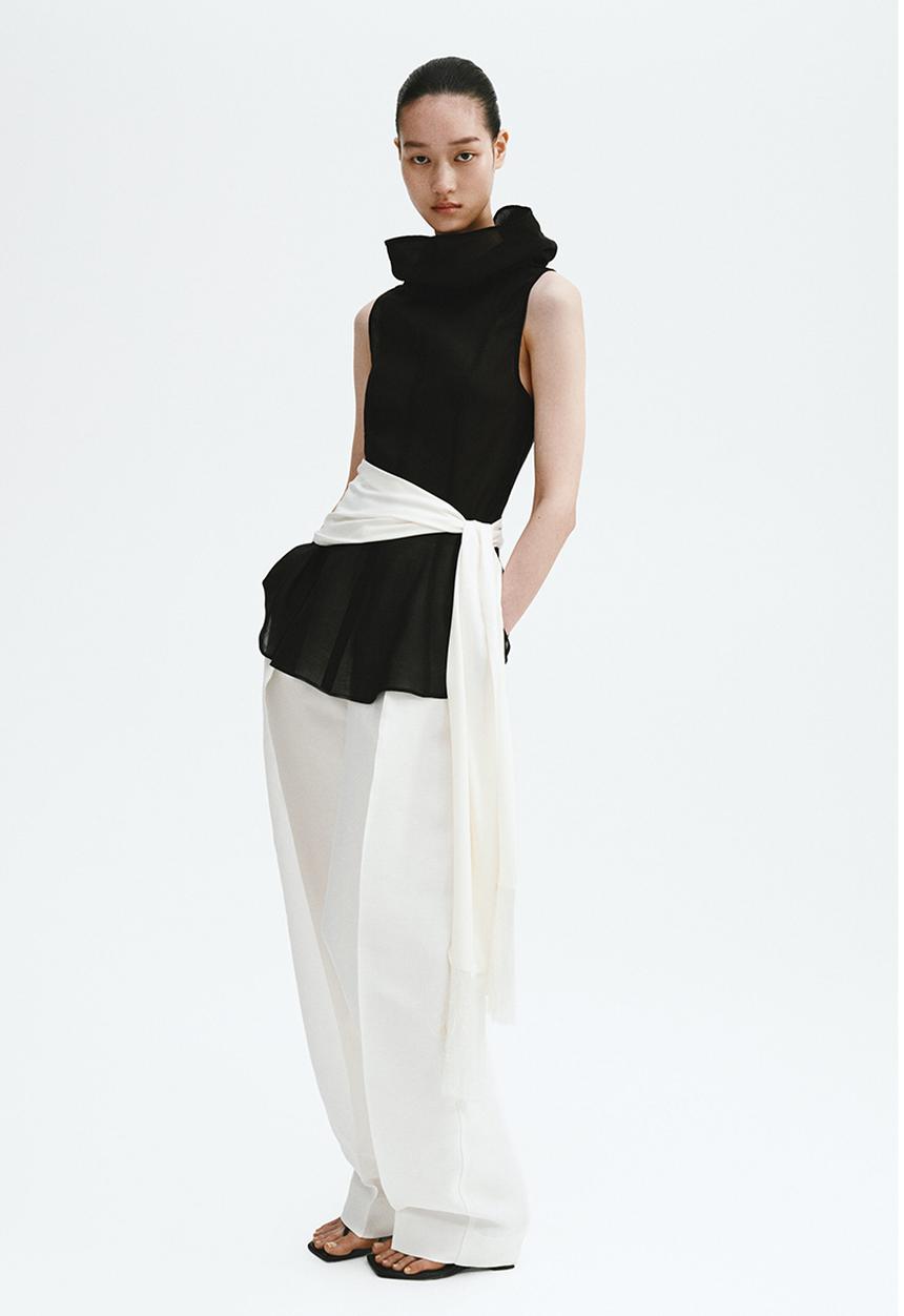 H&M - Ramie-blend peplum top - black