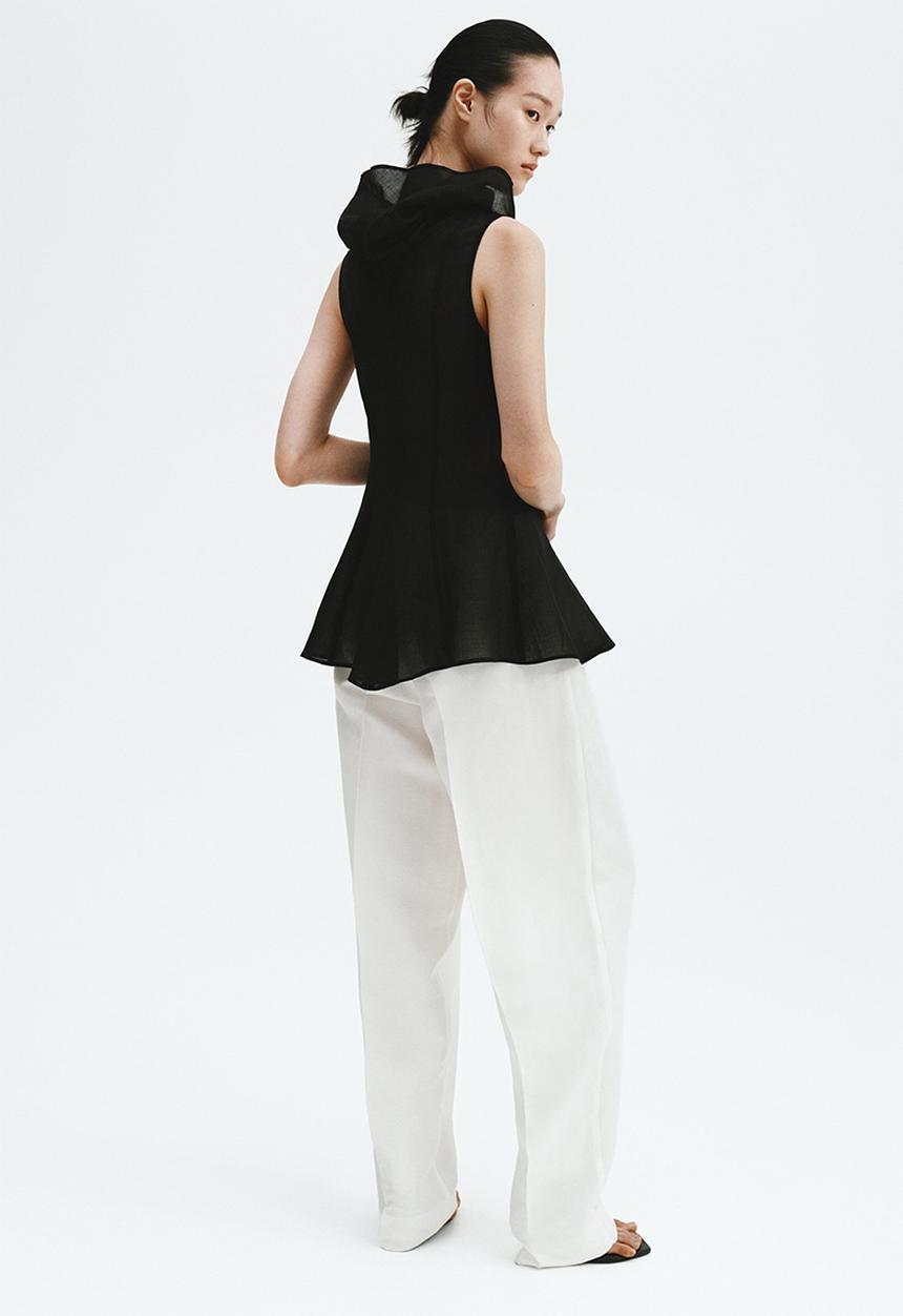 H&M - Ramie-blend peplum top - black