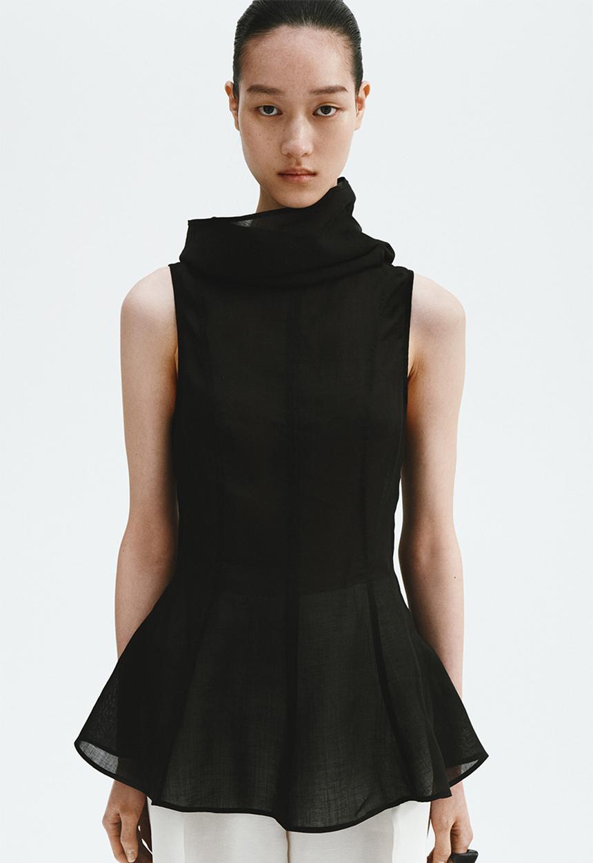 H&M - Ramie-blend peplum top - black
