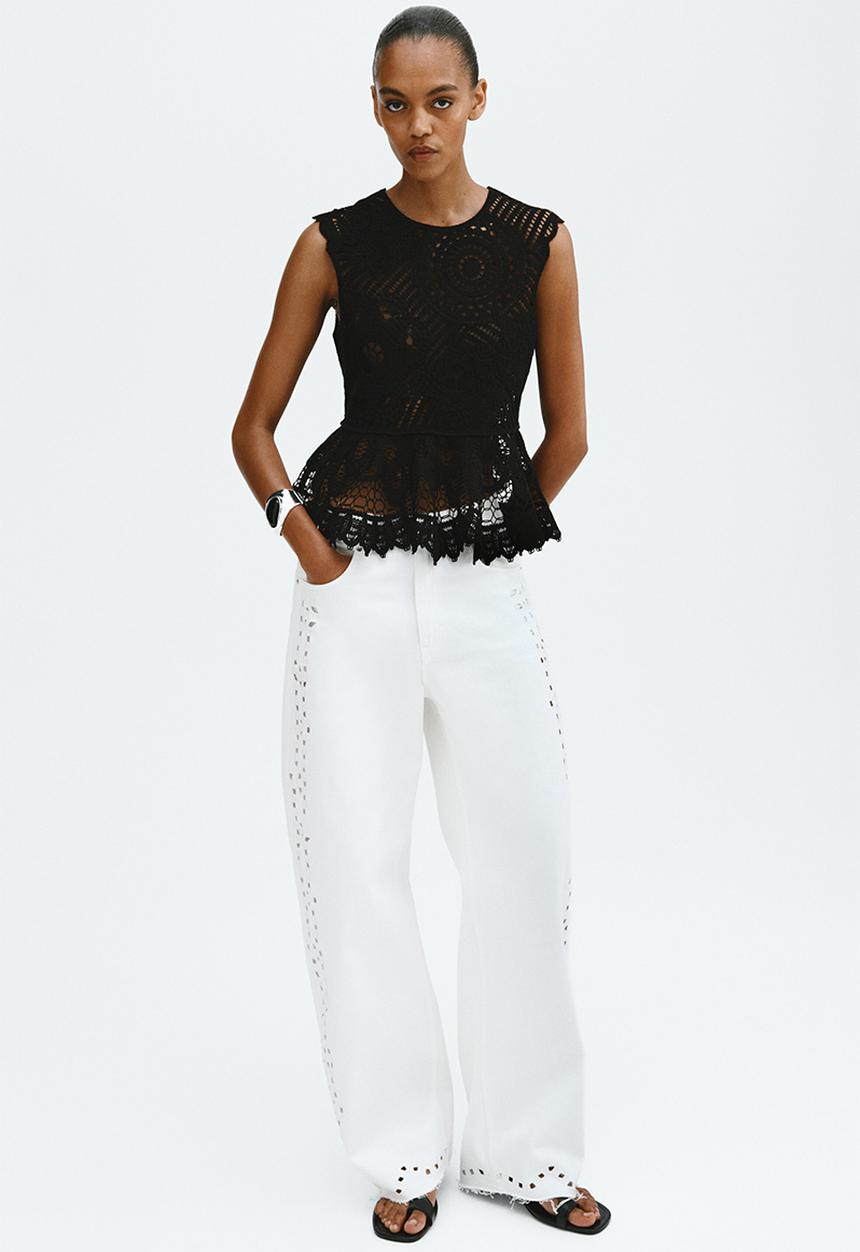 H&M - Crochet-look peplum top - black