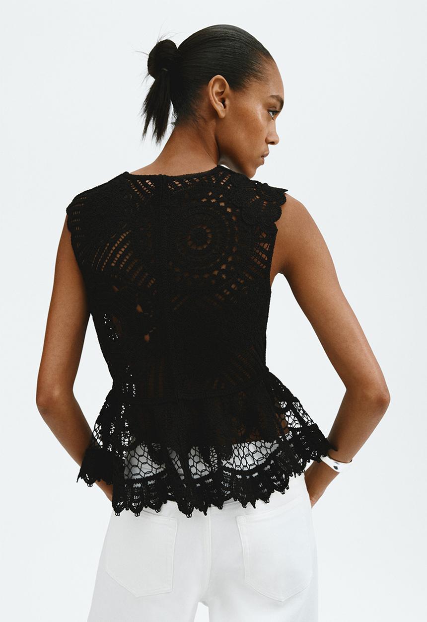 H&M - Crochet-look peplum top - black