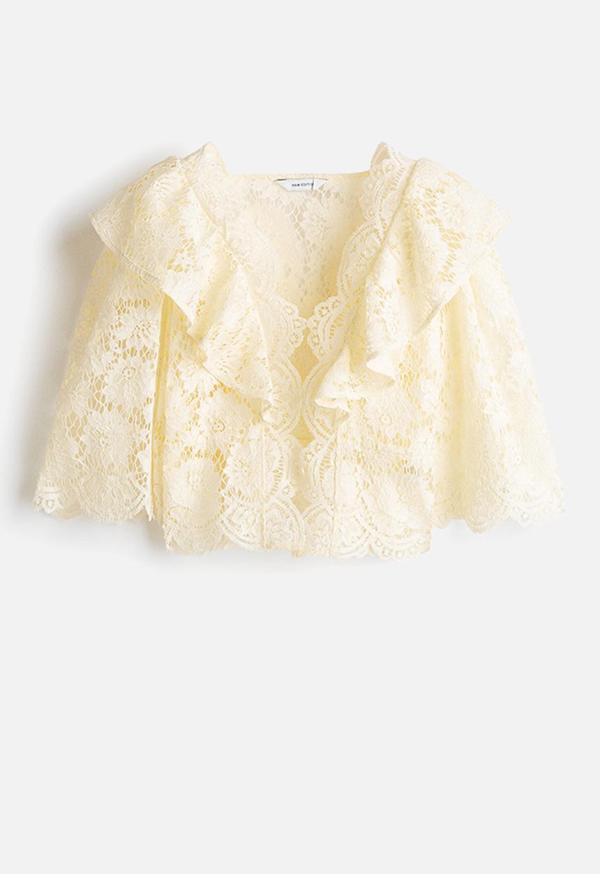 H&M - Flounce-trimmed lace blouse - cream