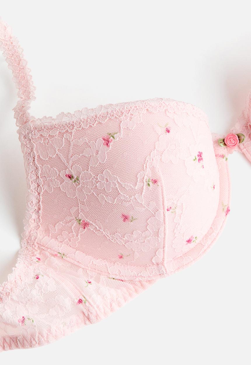 H&M - Lace push-up bra - pink/floral