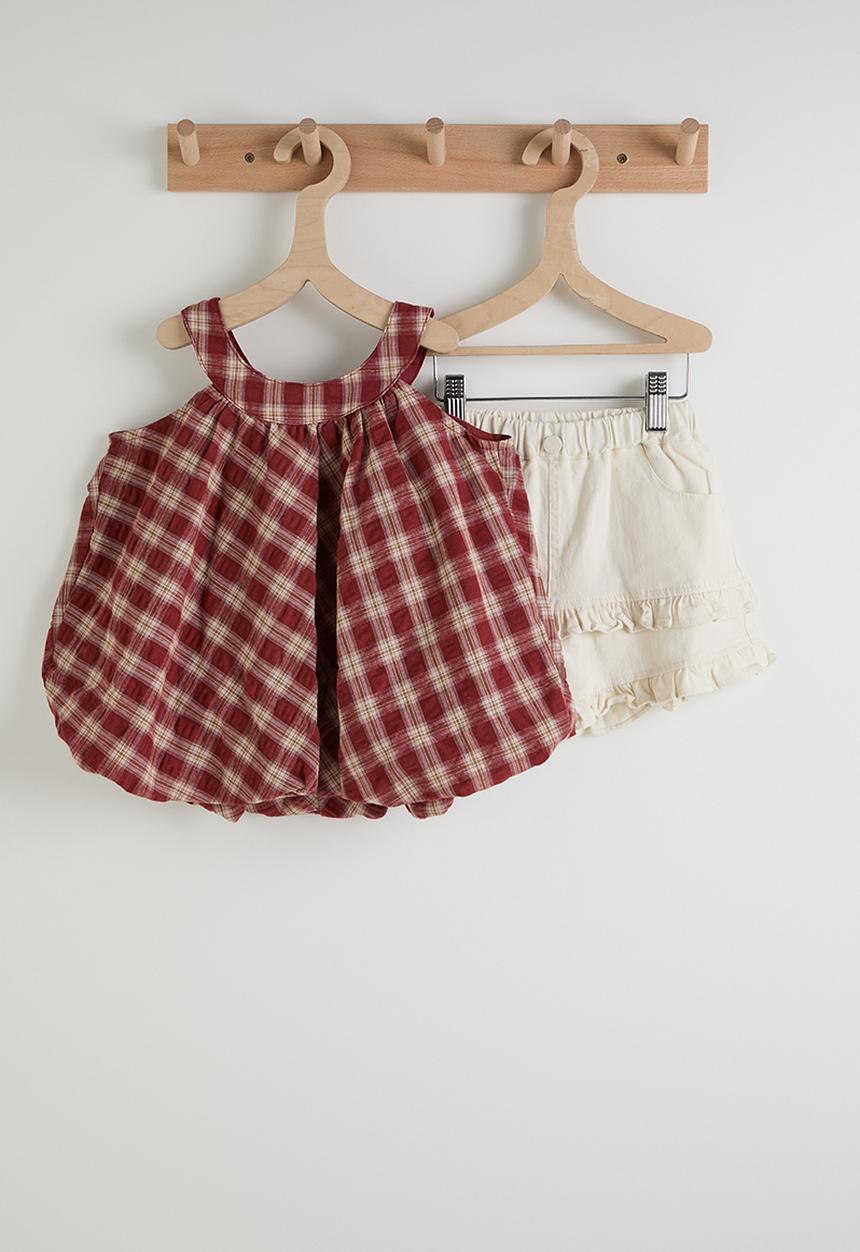 Pop Candy - Check halter neck top with ruffle shorts - red/white