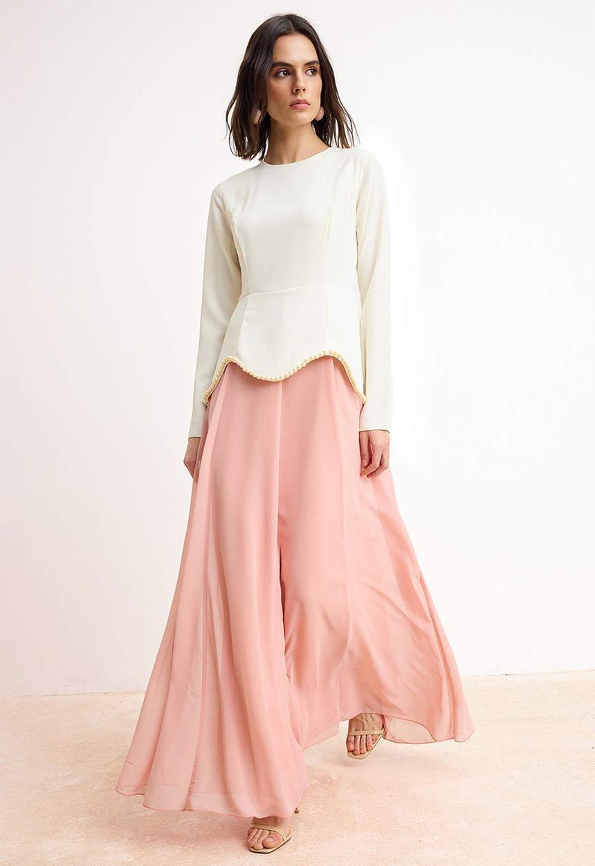 Trendyol - Pearl Detail One-Piece Evening Dress - Pink