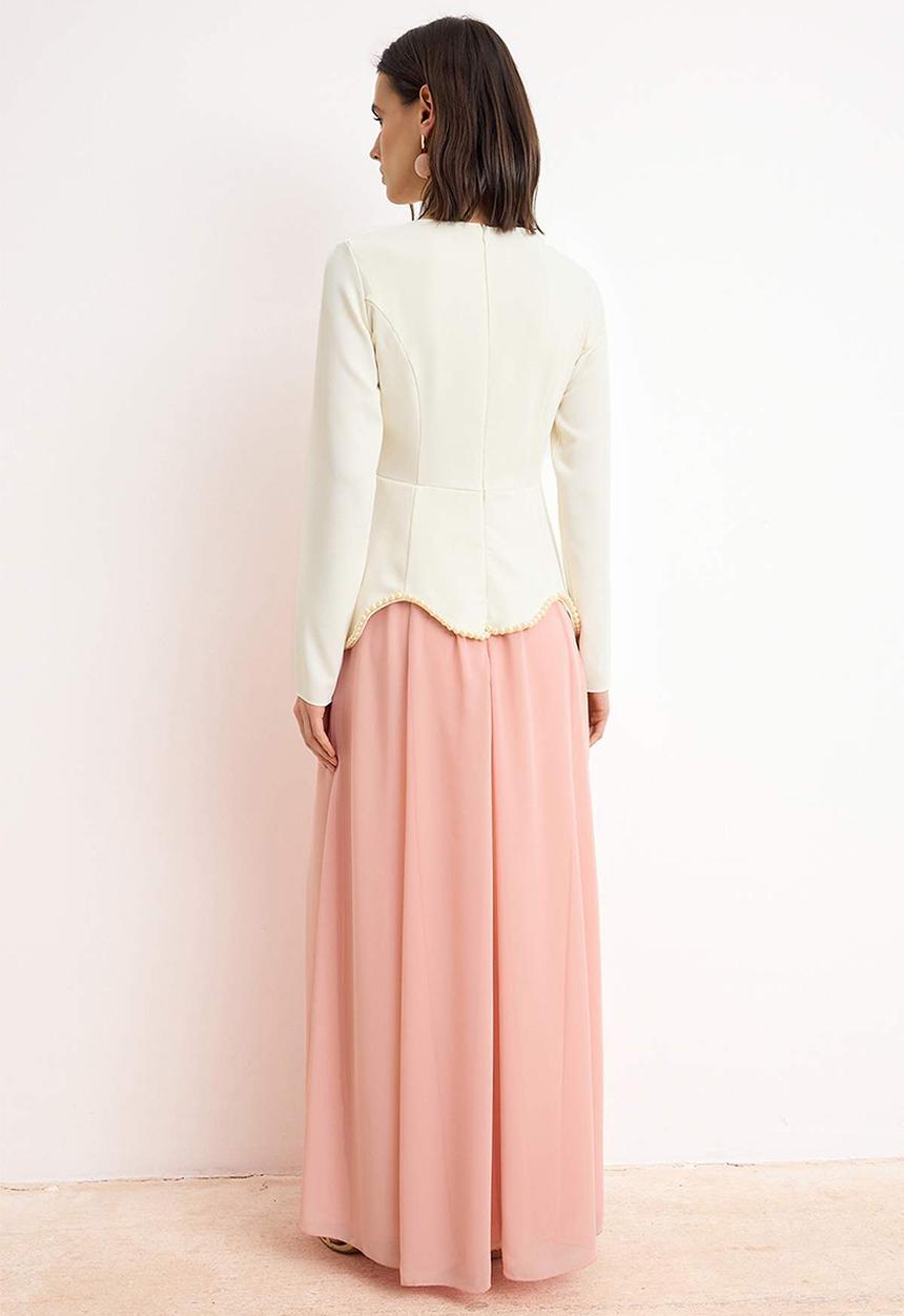 Trendyol - Pearl Detail One-Piece Evening Dress - Pink