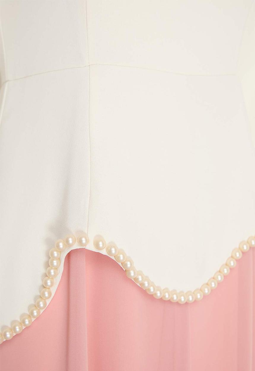 Trendyol - Pearl Detail One-Piece Evening Dress - Pink