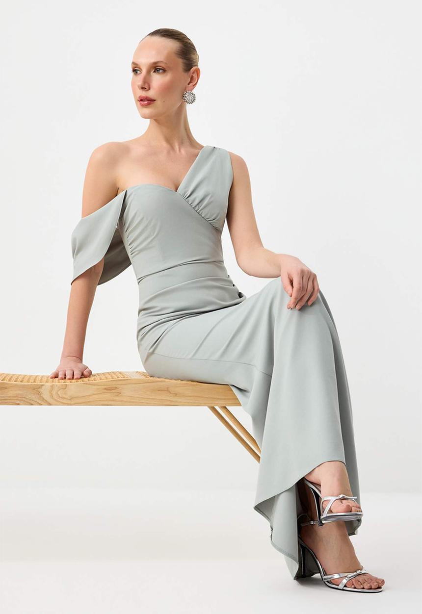 Trendyol - V-Neck Fish-Tail Maxi Evening Dress - Mint