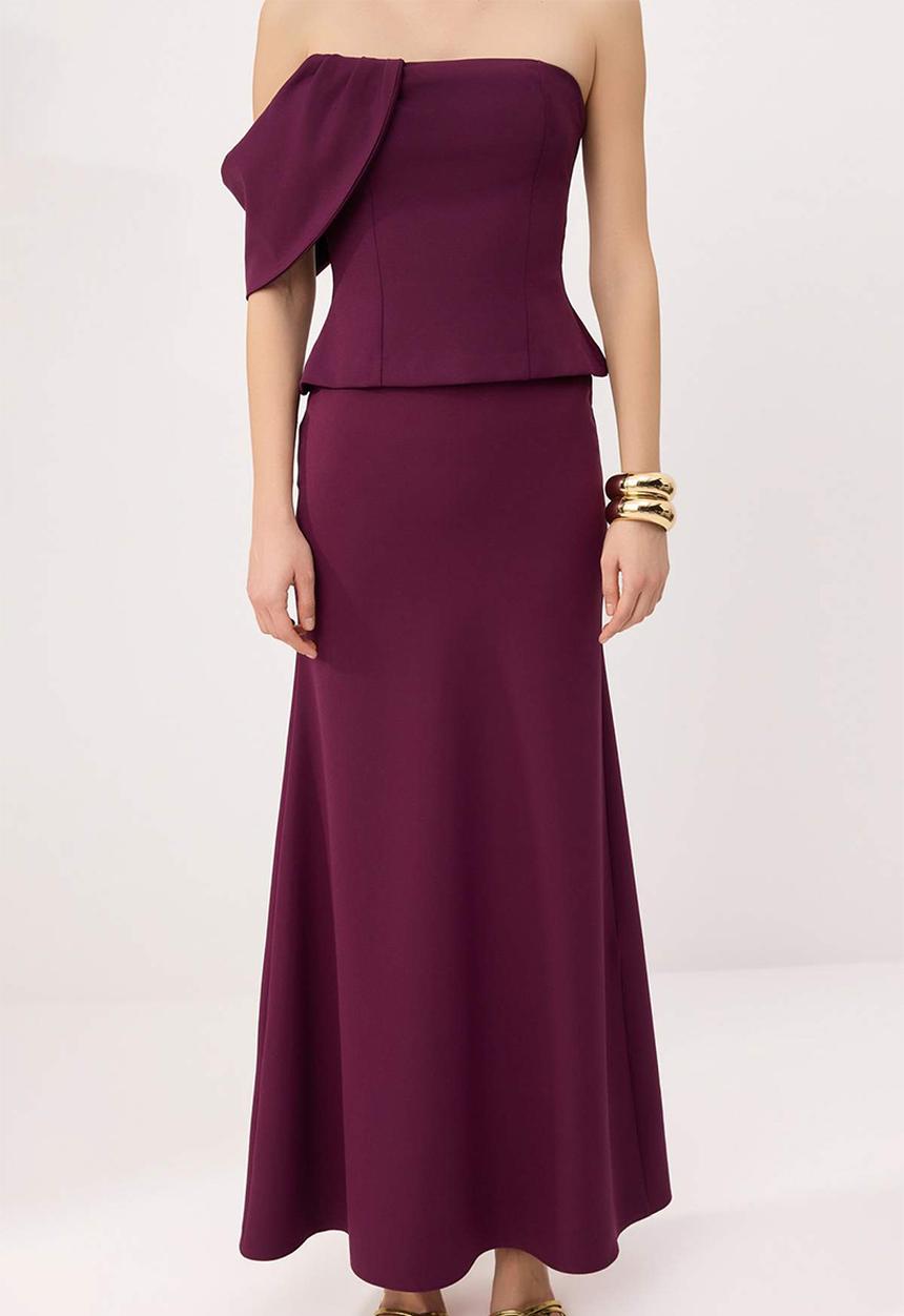 Trendyol - Strapless Straight-Cut Maxi Evening Dress - Plum