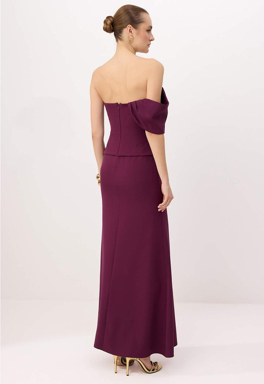 Trendyol - Strapless Straight-Cut Maxi Evening Dress - Plum