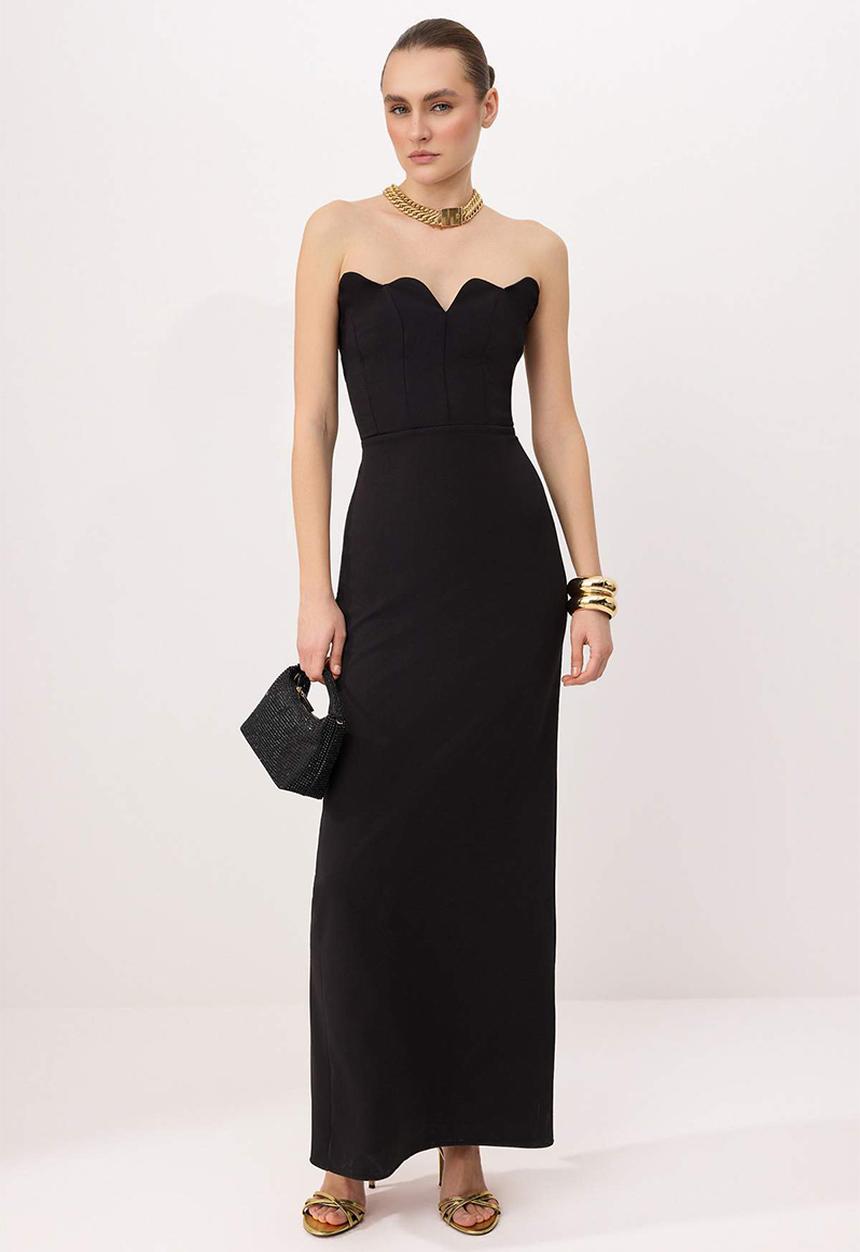 Trendyol - Strapless Straight-Cut Maxi Evening Dress - Black