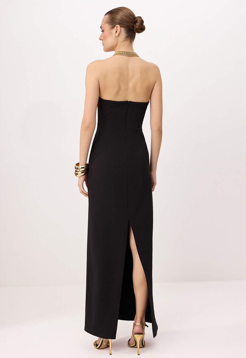 Trendyol - Strapless Straight-Cut Maxi Evening Dress - Black
