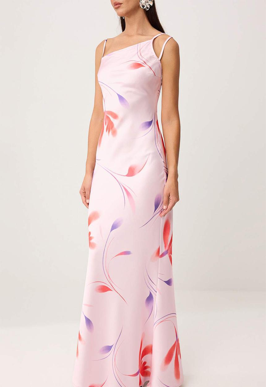 Trendyol - Floral Satin Maxi Evening Dress - Multicolour