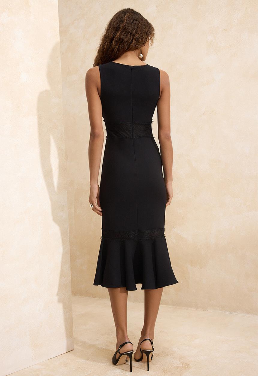 Trendyol - Lace Detail Fish-Tail Midi Dress - Black