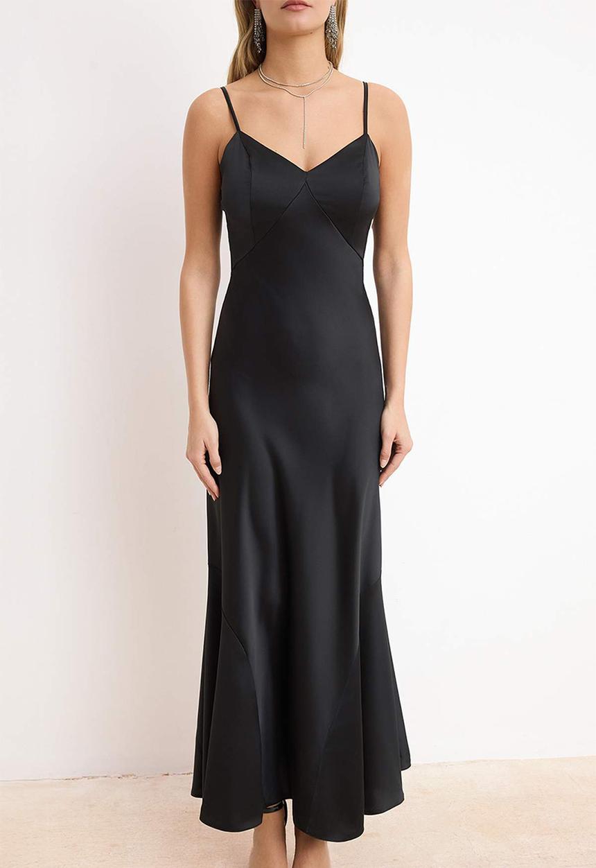 Trendyol - A-Line Maxi Dress - Black