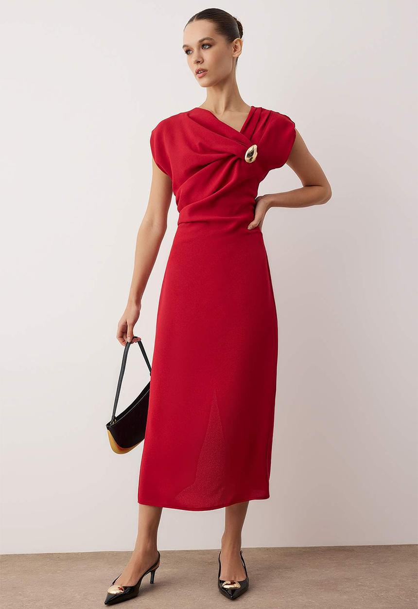 Trendyol - Accessory Detail Midi Dress - Red