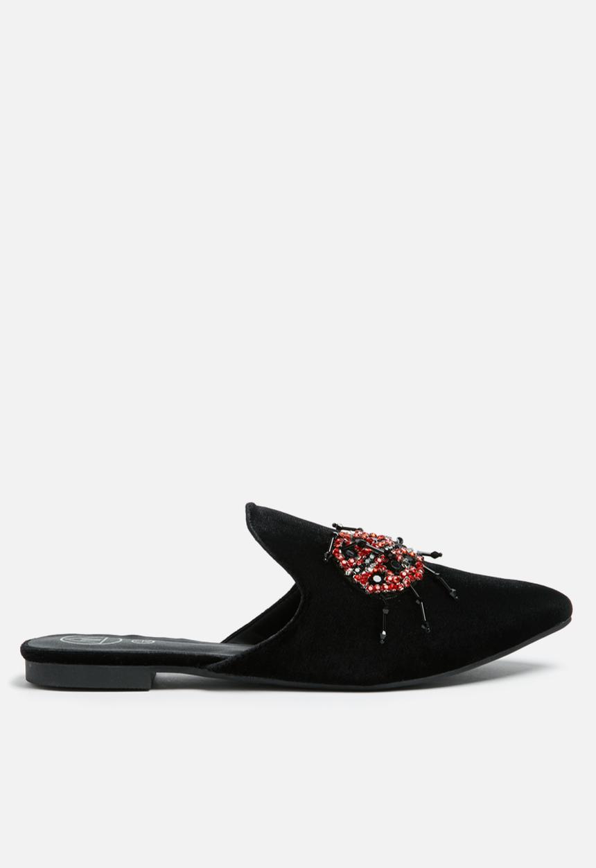 Missguided - Embroidered lady bug velvet mule
