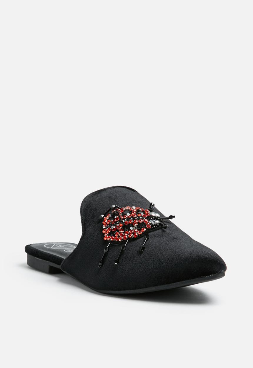 Missguided - Embroidered lady bug velvet mule