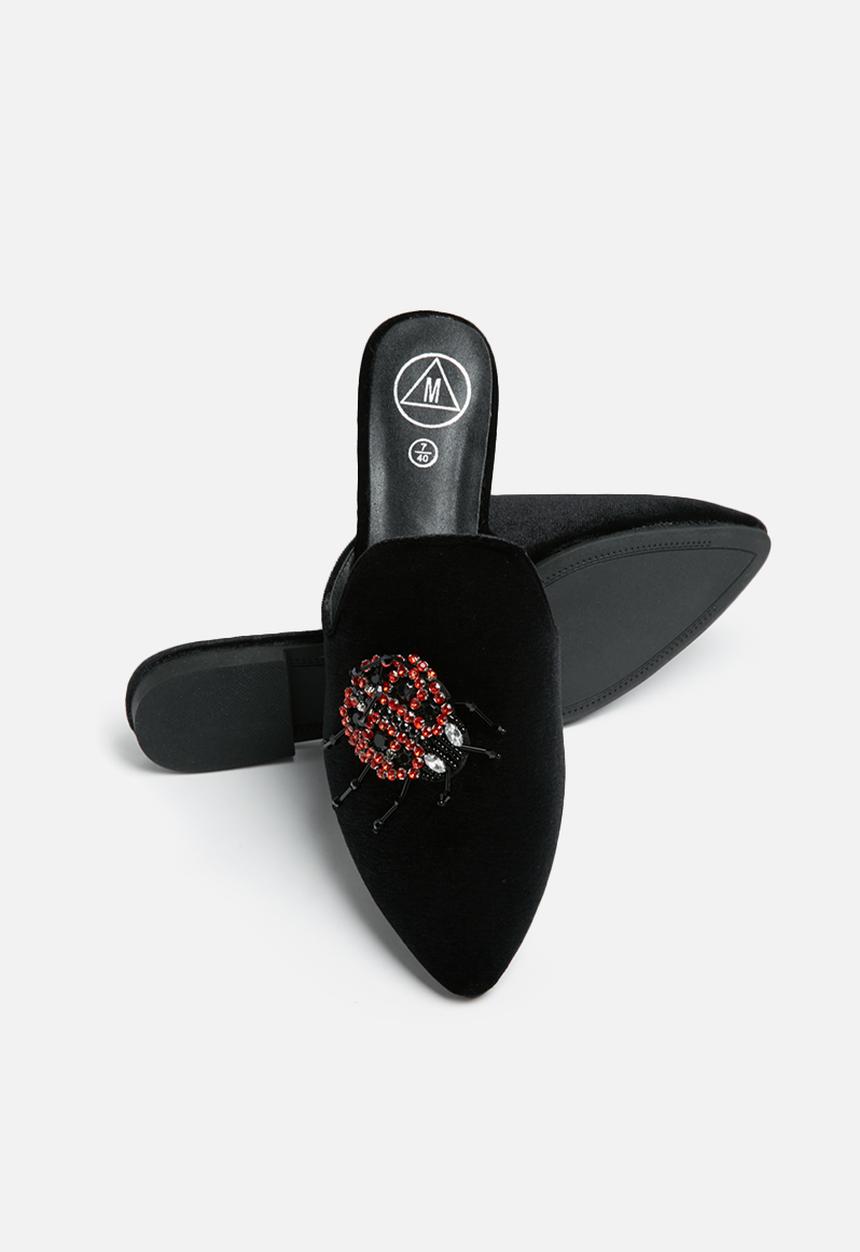 Missguided - Embroidered lady bug velvet mule