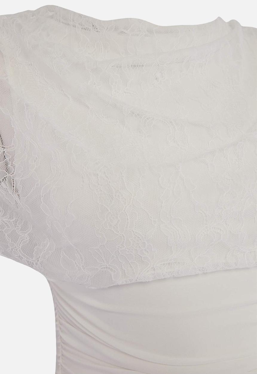 Trendyol - Degaje Collar Fish-Tail Maxi Evening Dress - White