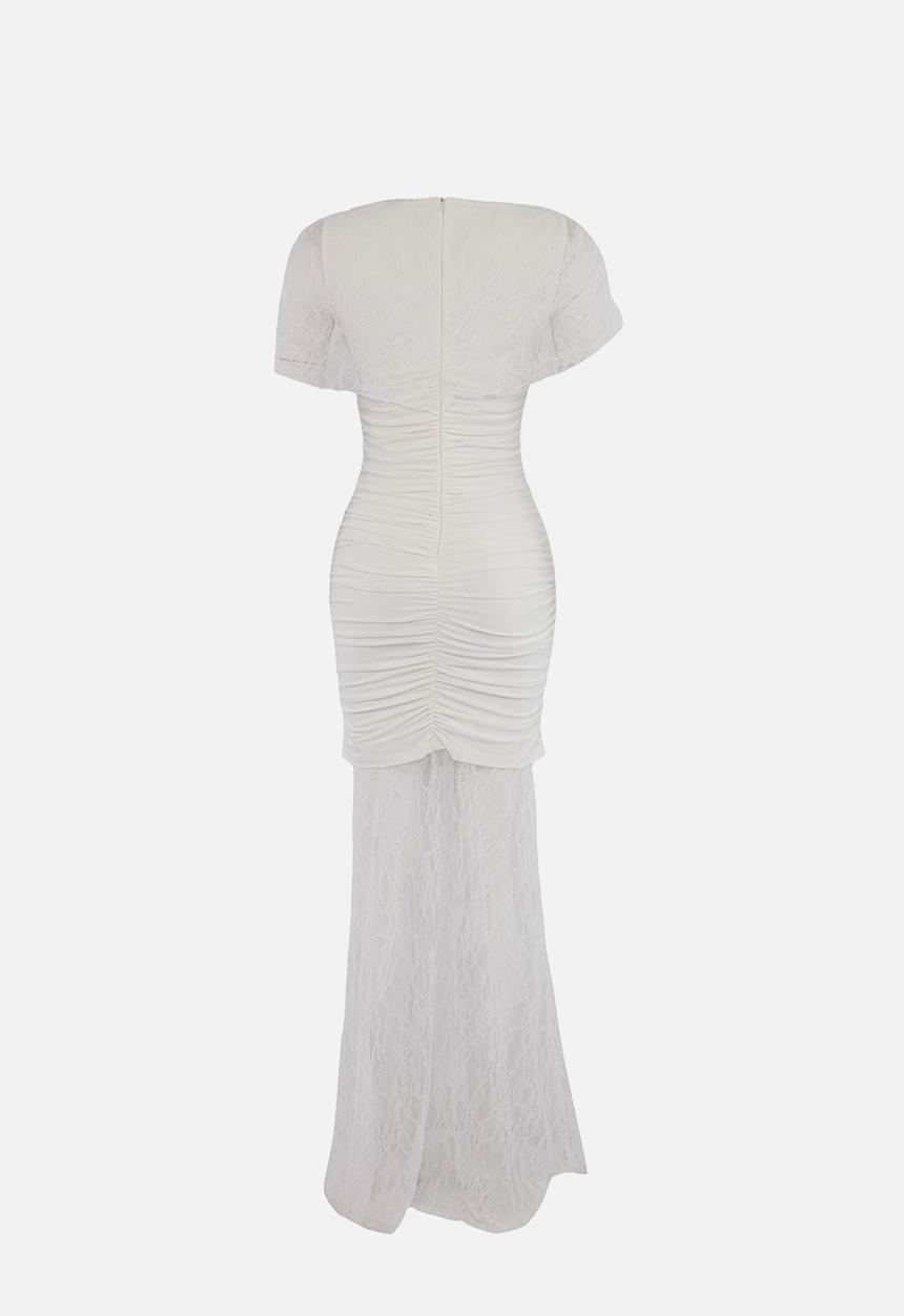 Trendyol - Degaje Collar Fish-Tail Maxi Evening Dress - White