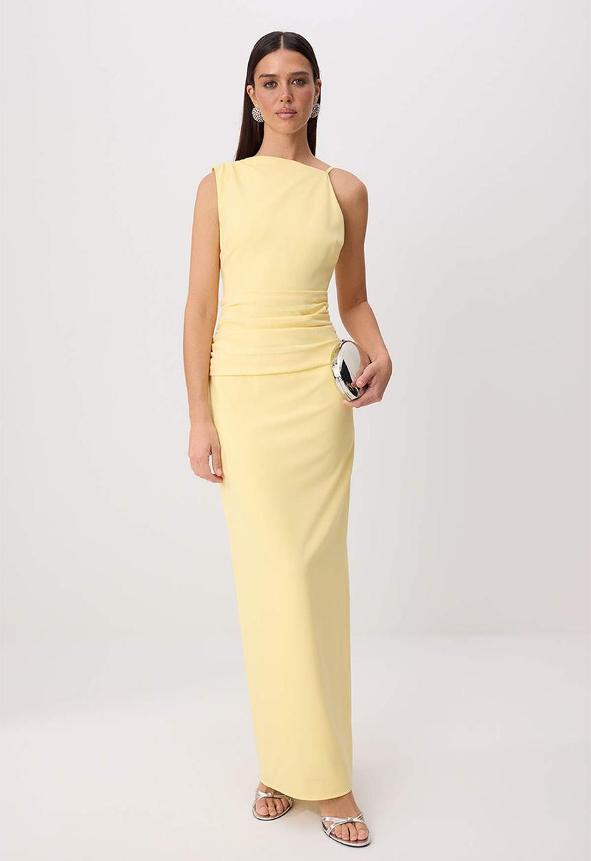 Trendyol - Asymmetric Collar Maxi Evening Dress - Yellow